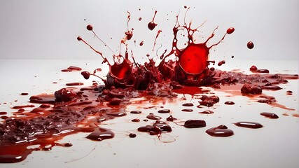 Splatters of blood on a white backdrop.