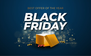 Super Black Friday sale with open gift box full of decorative festive lights