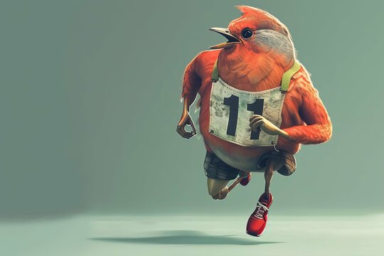 bird runner with number 11 on chest, runner, sportswear, motivation, athlete, marathon, power,