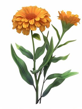 orange flowers with green leaves clip art preview