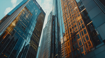 Fototapeta premium Reflective skyscrapers and corporate office towers