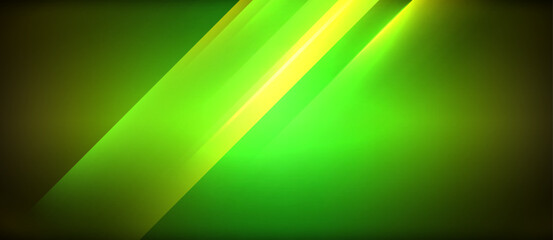 Fototapeta premium A neon magenta pattern on a background of electric blue and yellow stripes, with a dark slope. The graphics are enhanced by a terrestrial plant in macro photography