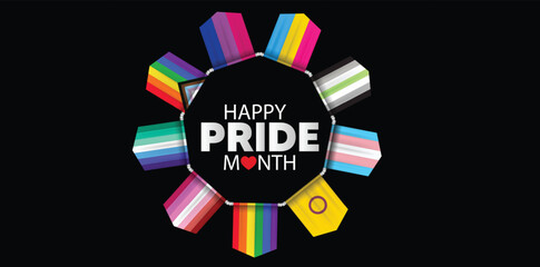happy pride month LGBTQ+ Pride Flags vector poster