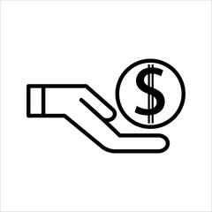 save money icon, salary money, invest finance, hand holding dollar, line symbols on white background 