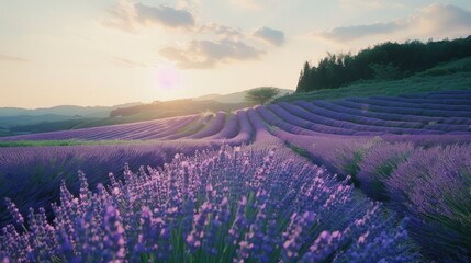 Obraz premium the beauty of the lavender fields road as you wander through rows of flowers, surrounded by the serene beauty and fragrant aroma of nature's bounty.
