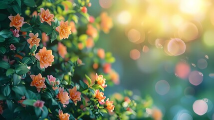 Obraz premium A beautiful close-up of a flower garden in full bloom. The bright colors of the flowers are set against a backdrop of lush green leaves. The image is full of life and beauty.