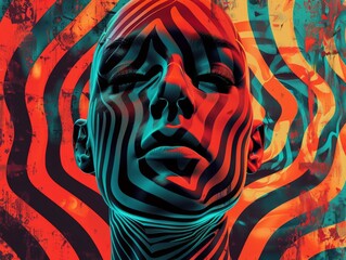Eerie abstract artwork with horror genre elements in op-art style. - obrazy, fototapety, plakaty