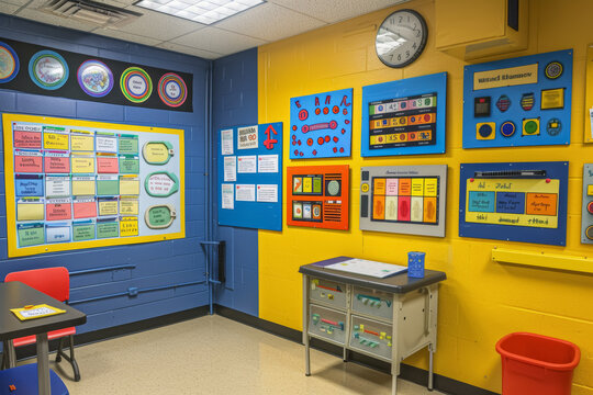 Colorful Classroom Wall with Visual Aids for Students with Autism