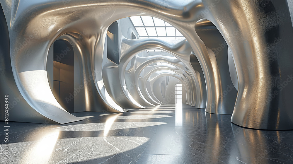 Poster A interior building design with coning surfacing with dynamic lighting and shadow. Generative AI.