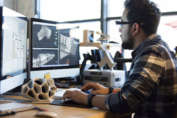 Engineer Designing 3D Vehicle Models in Prototyping Workshop