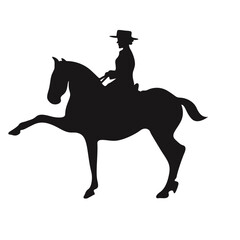 Cowboy Figure Silhouette with Lasso and Horse. Vector Illustration
