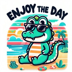 Naklejka premium Unique Design: Relaxing Crocodile on the Beach for T-shirt