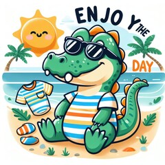 Unique Design: Relaxing Crocodile on the Beach for T-shirt