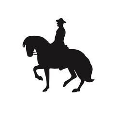Fototapeta premium Cowboy Figure Silhouette with Lasso and Horse. Vector Illustration