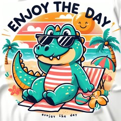 Obraz premium Unique Design: Relaxing Crocodile on the Beach for T-shirt