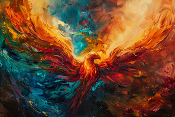 Vibrant Phoenix Rising from Ashes: A Symbol of Renewal and Recovery