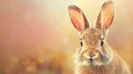 Obraz premium Curious Rabbit in a Calm Sunset: Artistic Close-Up for Nature Enthusiasts
