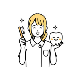 歯磨きを勧める歯医者、歯科衛生士の女性のイラスト