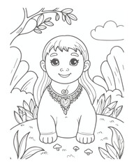 Women face coloring book page for kids