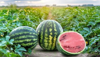 close up fresh watermelon in the plantation