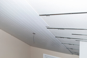 Sloped ceiling house construction, Remodeling of Vaulted Raised Ceiling with White Nickel Gap...