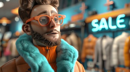 Fototapeta premium a men with some futuristic gadgets in bright colors like orange, pink and yellow