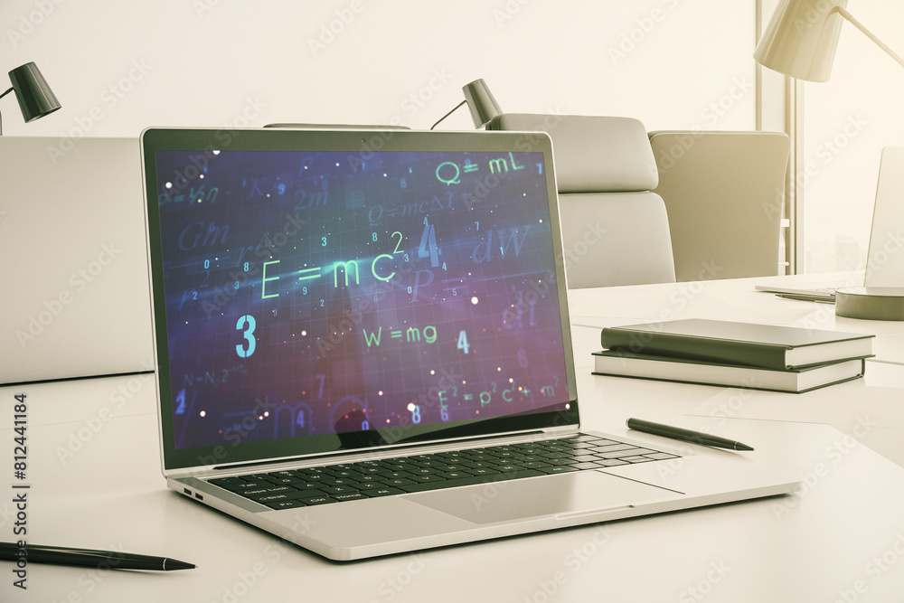 Aufkleber Modern computer monitor with creative scientific formula concept, research and development concept. 3D Rendering