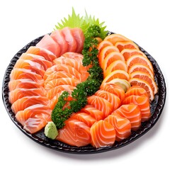Salmon Sashimi platter on white background - obrazy, fototapety, plakaty