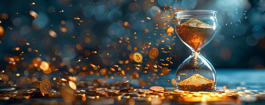 A surreal depiction of an hourglass with coins falling instead of sand, symbolizing the devaluation over time