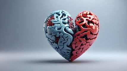 Heart and Brain for Mental Health Awareness Care, Artificial Intelligence - obrazy, fototapety, plakaty