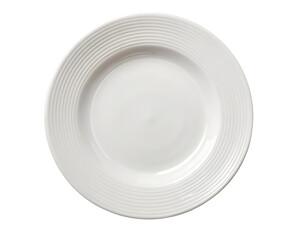 empty clean white plate on isolated transparent PNG background