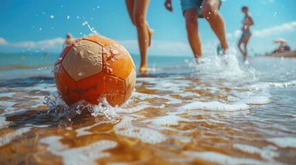 Summer Fun: Playing Soccer on a Sunny Beach