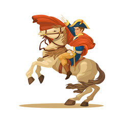 Napoleon Ride Horse Cartoon Illustration Vector