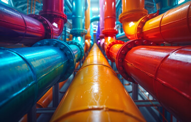 Colorful industrial pipes in thermal power plant
