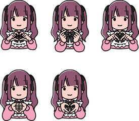 指ハートをするツインテールの地雷系女の子