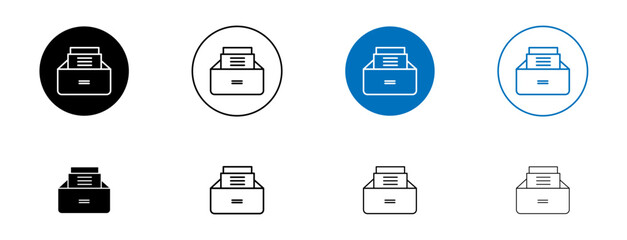 Archive Vector Icon Set. Data File Folder Organize Box Sign. Document Storage Symbol. Office Project Paper Depository Drawer Icon in black and blue Color.