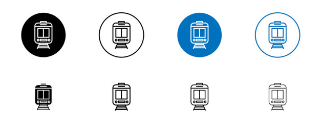 Train Vector Icon Set. Underground Metro or Rail Sign. Train Transportation Symbol in black and blue Color.