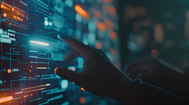 human hand touching technology screen