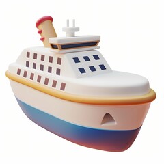 cute Cruise Ship icon, 3D render, white background, generative AI