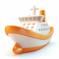 cute Cruise Ship icon, 3D render, white background, generative AI
