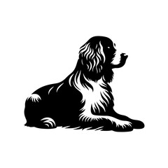 Dog Silhouette- English Springer Spaniel vector silhouette- English Springer Spaniel Illustration- Minimalist English Springer Spaniel Vector Silhouette. - obrazy, fototapety, plakaty
