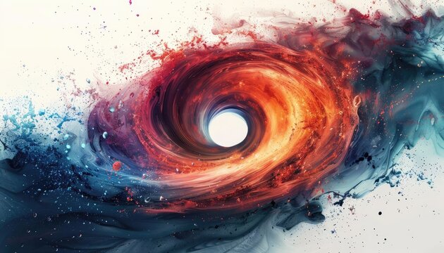 The swirling vortex of a black hole. The intense gravitational pull of the black hole warps the surrounding space-time, creating a region of intense heat and radiation.