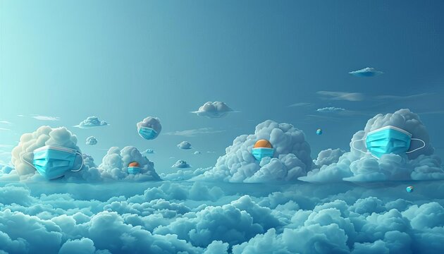 A visual pun illustrating a weather forecast, where the weather icons are replaced with various levels of masks for air quality