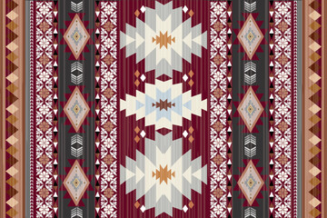 Navajo tribal vector seamless pattern. Native American ornament. Ethnic South Western decor style. Ikat Boho geometric ornament. Vector seamless pattern. Mexican blanket, rug. Woven carpet