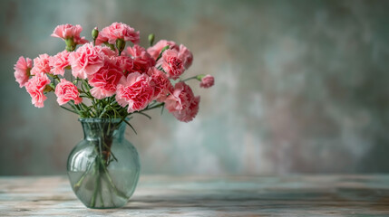 bouquet of pink carnations in a vase