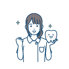 歯の健康を応援する歯医者、歯科衛生士の女性のイラスト