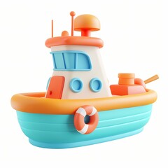 cute ship icon, 3D render, white background, generative AI