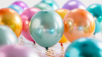 Vibrant helium balloons in various colors, perfect for parties and celebrations, creating a festive and joyful atmosphere.