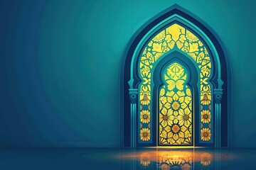 Graphic illustration of arabic pattern on mosque window