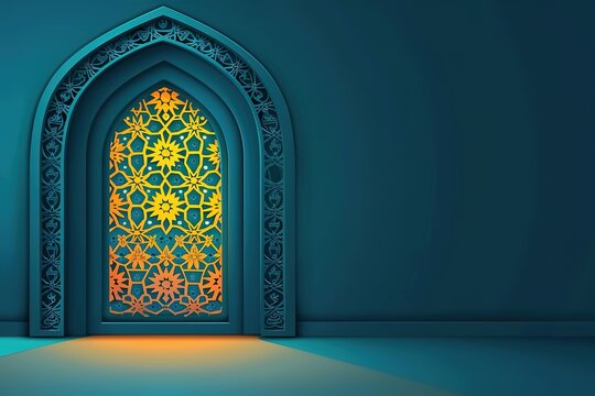 Graphic illustration of arabic pattern on mosque window